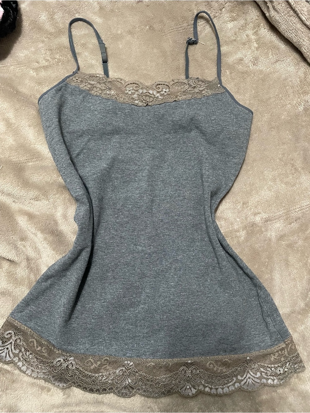 Gray Lace-Trim Cami Tank Top